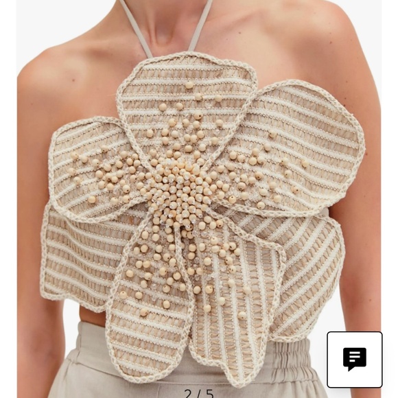 New PatBO Candy Flower Top Candy Linen Hand-Beaded Flower Top - Picture 4 of 4